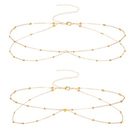 2 Pcs Gold Waist Chain Layered Satellite Beach Body Chain Adjustable Rope Waist Chains Waterproof Bikini Belly Chains Boho Heart Pendant Belly Belt Dainty Summer Jewelry Accessories for Women