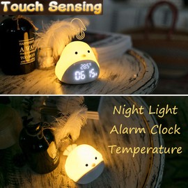 LED Kids Night Light Cute Little Bird Alarm Clock Night Light with Temperature and Time Display Brightness Adjustable, Non-Flickering Eye-Caring LED Warm Light, Timing Function, Fabulous Ideal Gift