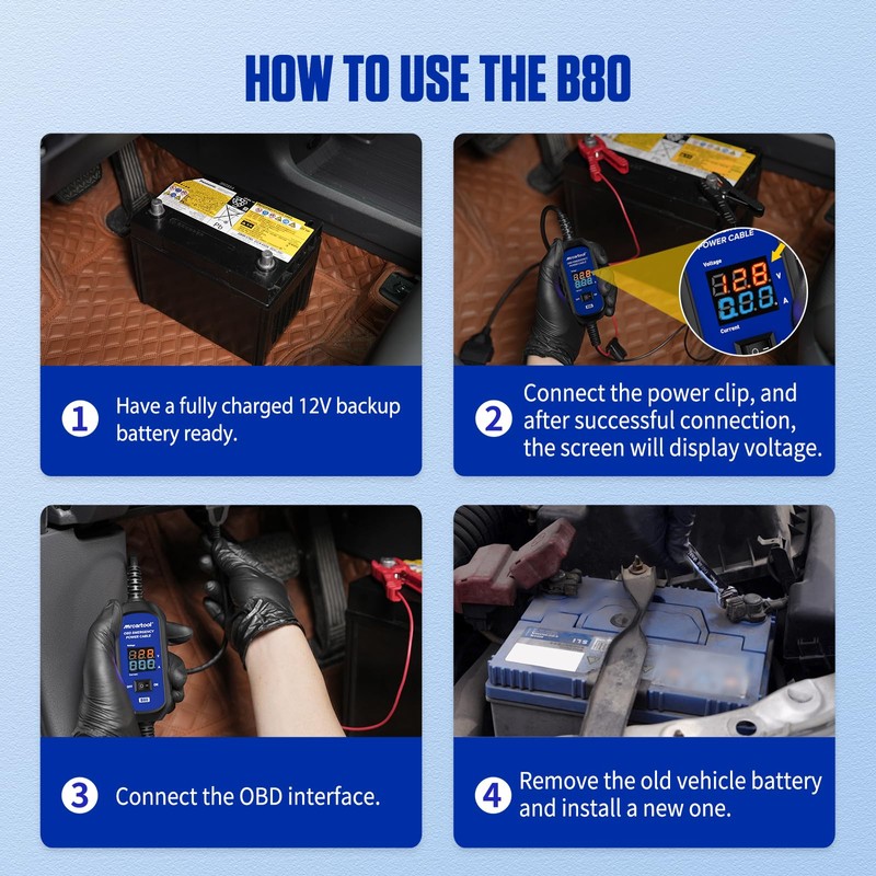 MR CARTOOL OBD2 Car Memory Saver Cable with Voltage and