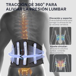 Soporte lumbar para hombres y mujeres, soporte trasero ajustable con 4 placas de acero, alivia el dolor de espalda y protege los músculos lumbares y d