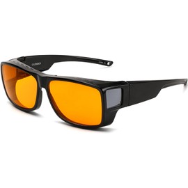 CAXMAN 99.9% Blue Light Blocking Glasses Sleep Glasses Orange Tinted Lens for Good Sleep Fit Over Glasses Fully Covered Your Eyes Black
