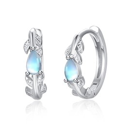 925 Sterling Silver Earrings for Women Small Hoop Opal Moonstone Huggie Hoops Earrings for Girls (Moonstone)