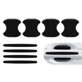 Bawkars 8 PCS Car Door Handle Scratch Protectors, Waterproof Reflective Car Door Handle Bowl Sticker, Self-Adhesive Auto Doors Handles Paint Guard Cover, Universal for Most Vehicles-Carbon fiber color