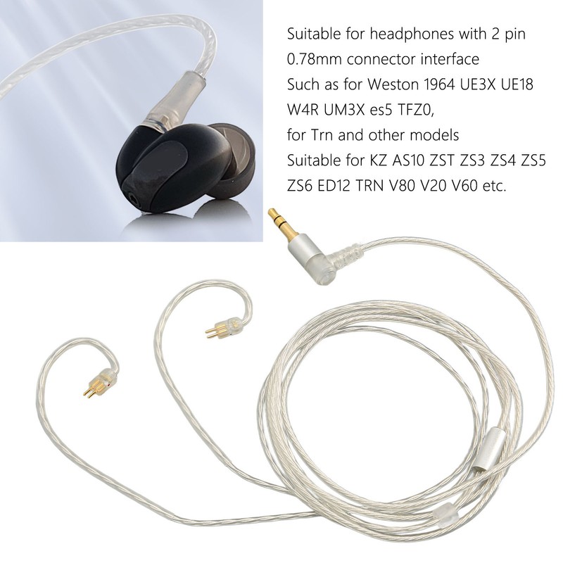 Headphone Upgrade Cable 2 Pin 0.78mm Silver Plated Copper Replacement