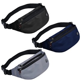 Fanny Packs for Men and Women, Waterproof Sports Waist Pack Bag for Travel Hiking Running Hands-free Wallets, Easy Carry Any Phone C-3pack-Black/Grey/Navy