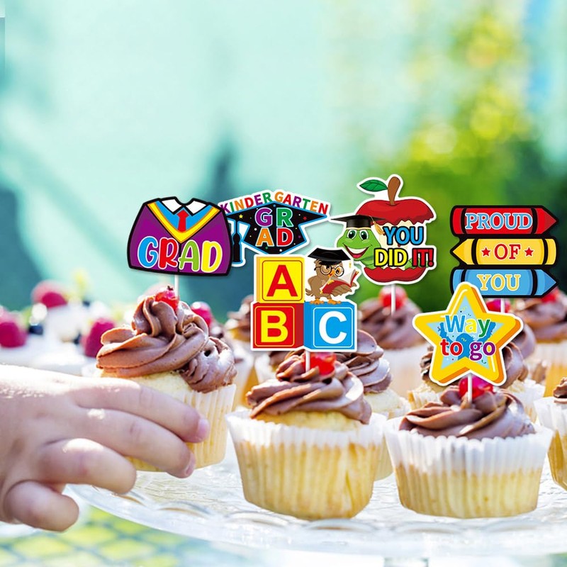 24Pcs Kindergarten Graduation Cupcake Toppers Preschool Graduated Cupcake Picks for