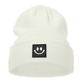 Orfila Baby Beanie Infant Toddler Winter Hat Newborn Beanies for Boys Girls Smiley Face Baby Hats 0-3 Months 6-12 Months 12-18 Months White