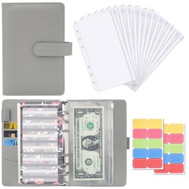 Sitengle A6 Binders, 6 Holes, Budget Binder, PU Leather, 12 Pockets, Convenient Set with Labels, Household Account Management, Money Management, Household Account Book, Documents, Receipts, Business Cards, Memo Holder, Loose Leaf Binder Personal Organize