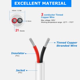 20 Gauge 2 Conductor Electrical Wire, 32.8FT 20AWG Low Voltage Landscape Wire, PVC Insulated 2 Wire Cable, Flexible Cord for Residential Wiring LED Lighting Strips Automotive Garden Bell Speaker