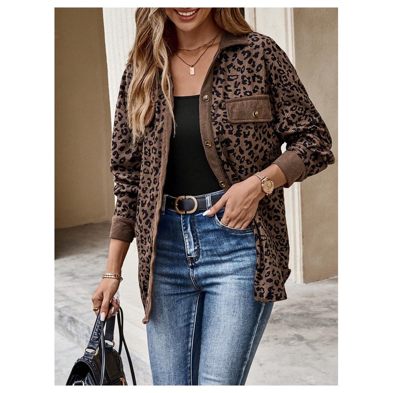 SOLY HUX Women's Leopard Print Jacket Button Down Long Sleeve