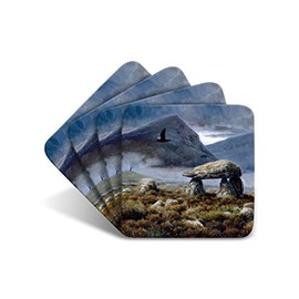 Raven Dolmen Drinks Coasters by Wildlife Artist Julian Friers - Set of 4 Raven Coasters - Non-Slip, Cork Table Coasters
