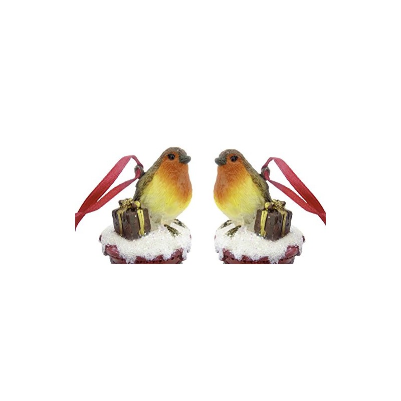 Pack of 2-9CM Hanging Robin Christmas Tree Decoration - Postbox
