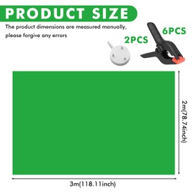 Green Screen Background 200 x 300 cm: Photo Background Green Screen Washable with 6 Clamps, Photo Wall Background, Photo Canvas for Photography, Video and TV Recording