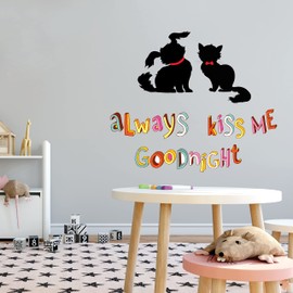 Always kiss me Goodnight- Cat and Dog Vinyl Wall Sticker -Kids Sticker for Nursey Room, Baby Room, Bedroom and Living Room, Wall Mural to Transform a Room with a New Look-Size : 30" x 24"