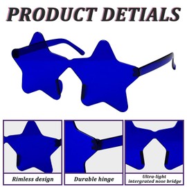 Gveuwin 20 Pairs Rimless Star Shape Sunglasses Transparent Sunglasses Pentagram Glasses for Women Kids Party Streetwear(Deep Blue