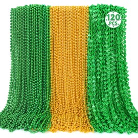 120 PCS St Particks Day Necklace, Plastic St Patrick's Day Necklace, Green and Gold Beads Shamrocks Necklace, Shamrocks Bead Necklace Set, Irish Beer Decorations Supplies, St. Patricks Day Accessories