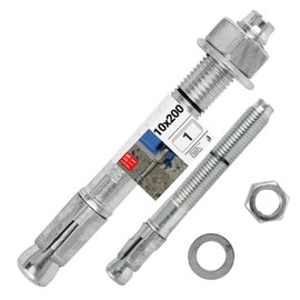 Bolt Anchor 10 x 200 mm Galvanised Steel Including Nut and Washer for Concrete, Pergola, Fence, Gate Attachment