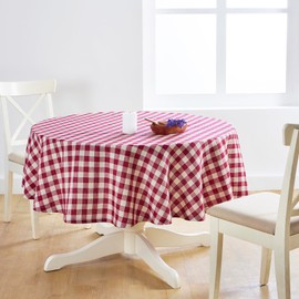 Solino Home Linen Round Tablecloth 60 Inch Diameter - 100% Pure Linen Plaid Beet and Cream Table Cloth - Morgan Check Washable Checkered Tablecloth for Wedding, Spring, Mothers Day, Easter Decorations