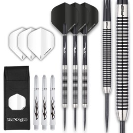 RED DRAGON Pegasus Tungsten Steel Darts Set - 30 Gram - Black Shafts, Black Extra Thick Flights and Case