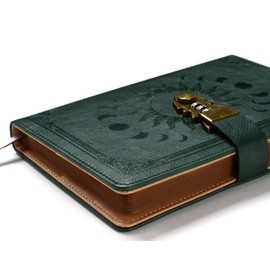 Diary with Lock for Women/Men, Secret Diary for Girls, A5 Notebook with Pen Set, Refillable Leather Journal, Writing Notebook with Pen, Size A5 (8.5 × 5.9 inches), Black Green