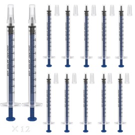 12 Pack 1ml Plastic Syringes, Individually Sealed Syringes Colostrum Syringe With Caps for Refilling and Measuring Liquids, Scientific Labs, Plant Watering, Pet Feeding ,Glue Applicato(12pcs)