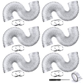 Dreyoo 6 Pack 4" Flexible Dryer Vent Hose, 3 Ft Heavy Duty Aluminum Dryer Exhaust Hose, Thick(6-ply) Foil Insulated Ducting Kit with Clamps, Aluminum Foil Tape, Screwdriver, Indoor Outdoor