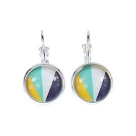 Miniblings Colourful Stripes Pattern Cabochon Rockabilly Earrings White Blue Green Handmade Fashion Jewellery I Earrings Silver Plated, Paper Metal Glass Cotton