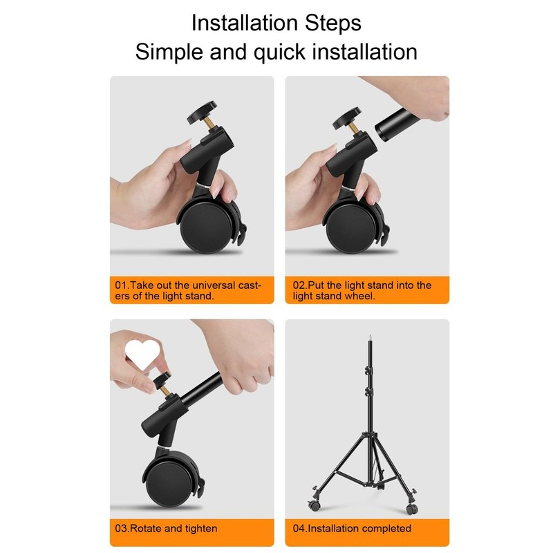 360° Rotatable Quiet Light Stand Wheels, Pack of 3 Tripod