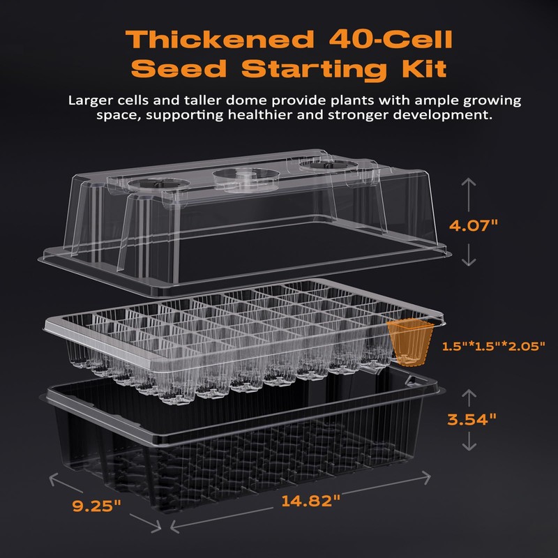 Patigrow 80-Cell Self-Watering Seed Starter Tray with Grow Light, Seed