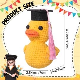 Gerrii Graduation Gift 2025 Cute Inspirational Positive Duck with Graduation Cap Tassel Emotional Support Crochet Funny Grad Gift for Her Him Middle High School College(Black/Pink)