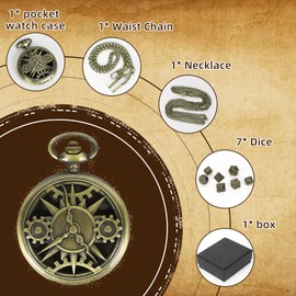 DND Dice Set, 7-Piece Mini Dungeons and Dragons Dice Set with Pocket Watch Case, Polyhedral Metal D/D Dice Set with Gift Box, Role Playing Board Game Accessories for Men and Women Gamers