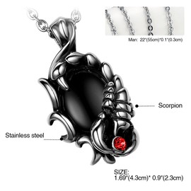 Cupimatch Cool Biker Mens Stainless Steel Scorpion Pendant Necklace with 22 Inch Chain, Silver Black