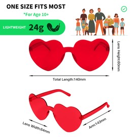 16 Pairs Heart Sunglasses Women, Frameless Heart Shaped Sunglasses Transparent Candy Colored, Fun Heart Glasses Rimless for Adult Hen Party Favors Eyewear, Photo Booth Props, Sunglasses Bulk