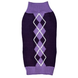 Argyle Knit Pet Sweaters Clothes for Medium Dogs, Classic Purple Dog Sweater X-Large (XL) Back Length 19"
