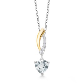 6MM Heart Shape Gemstone Birthstone and Lab Grown Diamond 2-Tone Pendant Necklace for Women | 925 Silver and 10K Yellow Gold | With 18 Inch Chain | Fine Jewelry Gifts for Her Mom Women Wife