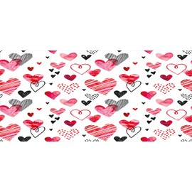 Ambesonne Valentine Pencil Pen Holder, Different Types of Heart Shapes Romance Love Theme Watercolor Striped Art, Printed Ceramic Pencil Pen Holder for Desk Office Accessory, Pink Black White