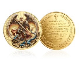 The Archangel Michael Watches Over Us Challenge Coin,1/6/12/24 Pcs Challenge Coin with Psalm 91:10-11, Religious Collectible Coin for Military, Police, Christian Gifts, Includes Protective Case