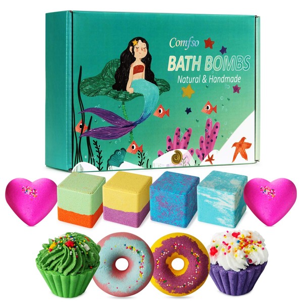 10 Bath Bombs for Kids, Bath Bomb Gift Set, Natural Bubble Bathbombs, Shea Butter Dry Skin Moisturize, Fizzy Spa Bath for Her Mom Women Kids Girls Girlfriend, Birthday Christmas Valentines Mothers Day