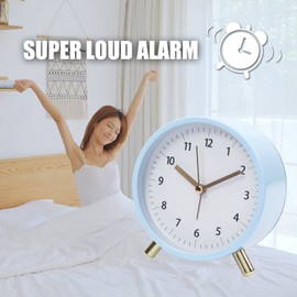AOLOX Alarm Clock 4.5" Bedside Analog Alarm Clock for Bedroom Battery Operated Round Clock with Backlight, Blue
