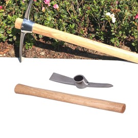 Cyrank Pick Mattock Hoe, 15.7in Forged Adze Pick with Wooden Handle Weeding Mattock Hoe Hand Cultivator Garden Pickaxe for Gardening, Loosening Soil