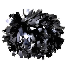 Cheerleading Pom Poms Metalic Holographic Cheerleader with Baton Handle 6 inch 1 Pair 2 Pieces (Black)