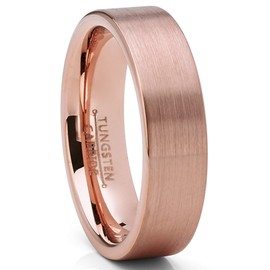Metal Masters Co. Classic Flat Brushed Tungsten Carbide Wedding Band Rose Goldtone, Comfort Fit 6mm