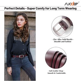 SUOSDEY Fashion Womens Leather Belts for Jeans Pants with Metal Pin Buckle Ladies Retro Vintage Leather Waist Belt coffee