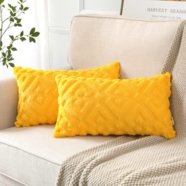 Artscope Pack of 2 Soft Plush Short Wool Velvet Decorative Cushion Covers Luxury Style Throw Pillow Covers European Pillow Shell for Sofa Bedroom Diamond Shape Yellow, 30x50cm