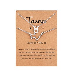 2Pcs 12 Constellation Zodiac Sign Layered Choker Necklaces Letter Astrology Horoscope with Message Card for Women Jewelry-Silver Taurus
