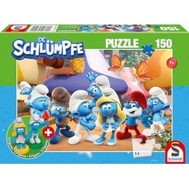 Schmidt Spiele 56524 The Smurfs, Smurfy Friends, 150 Pieces, Children's Puzzle, Includes 2 Figures, Multi-Coloured