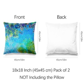 Berkin Arts Decorative Square Throw Pillow Covers Farmhouse Cushion Cases Designed of Art Flower Floral,Polyester Blend. Pack of 2, 18x18 Inch. Washable Green for Coffee (Wisteria by Claude Monet)