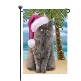 Doggie of the Day Beach Selkirk Rex Cat Garden Flags - Christmas Summertime - Double Sided - Yard Lawn Spring Decorative Gift - Home Decor 12 1/2"w x 18"h - GFLAG253676
