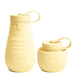 STOJO Jr Collapsible Bottle for Kids - Mimosa Yellow, 14oz / 400ml - Leak-Proof Reusable Silicone Travel Cup for Hot & Cold Drinks -On-The-Go Camping & Hiking - Microwave & Dishwasher Safe