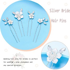 Flayem Wedding Hair Pins Bridal Flower Hair Accessories Silver Crystal Hair Clips for Bride and Bridesmaids (Pack of 4)